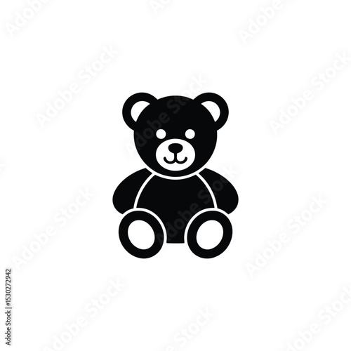 Black and White Teddy Bear Toy Icon Illustration with Simple, Cute Design