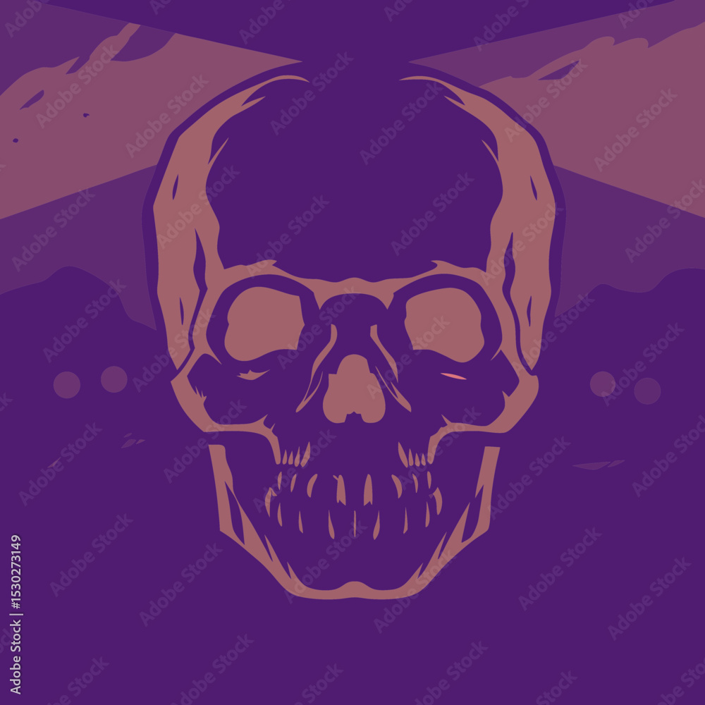 Fototapeta premium Stylized skull graphic with purple and tan color scheme