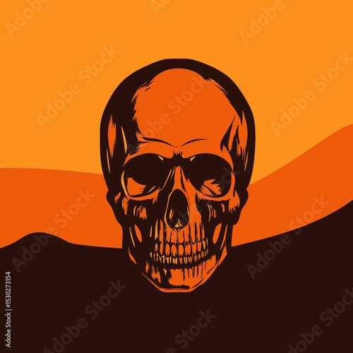 Illustration of a skull against an orange background art