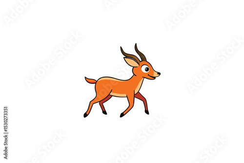 Happy cartoon antelope running in wild terrain vector art illustration