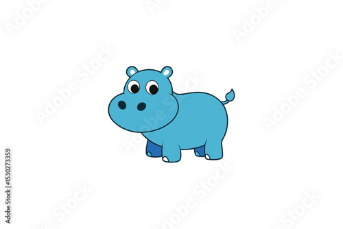 Happy cartoon hippo in jungle water scene vector art illustration photo