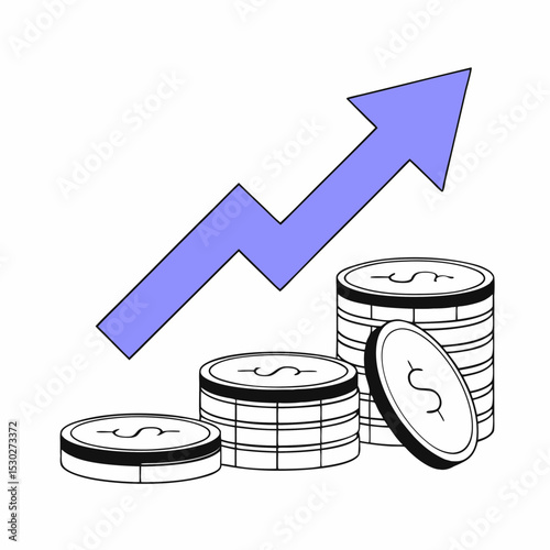 Stacks of coins with an upward trending arrow behind them