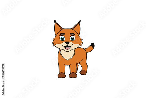 Happy cartoon lynx with pointy tufted ears vector art illustration