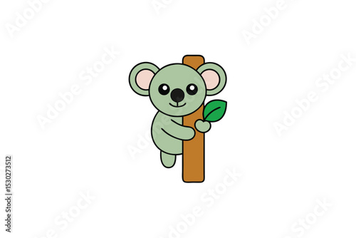 Sweet cartoon koala hugging eucalyptus tree vector art illustration