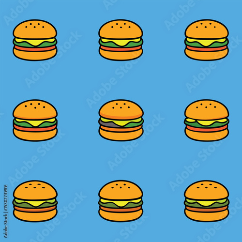 Sixteen diverse slice burger designs for menus or branding