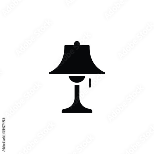 Black Silhouette Illustration of a Table Lamp with Pull Chain on White Background