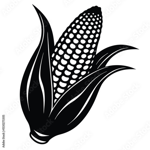 Black and white illustration of an ear of corn