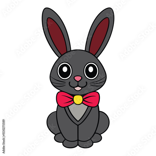 Black outline bunny with bowtie isolated vector illustration
