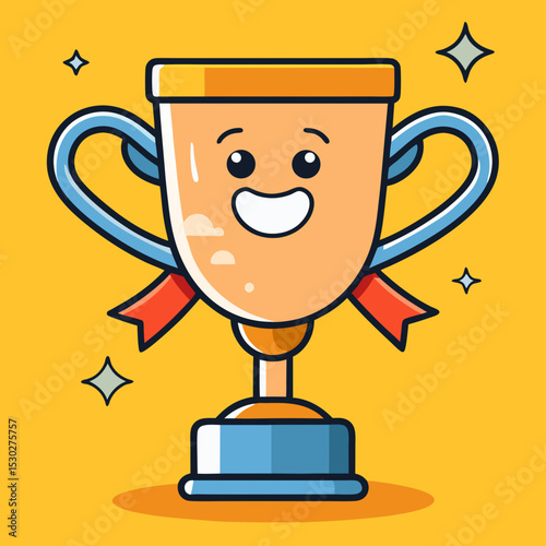 Illustration of a cartoon trophy with a smiling face