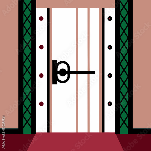Illustration of a white door with a black handle and frame