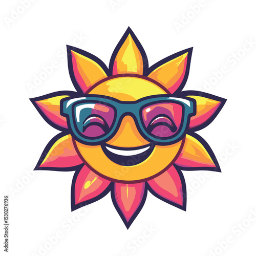 Happy Smiling Sun Wearing Sunglasses Yellow Orange Pink