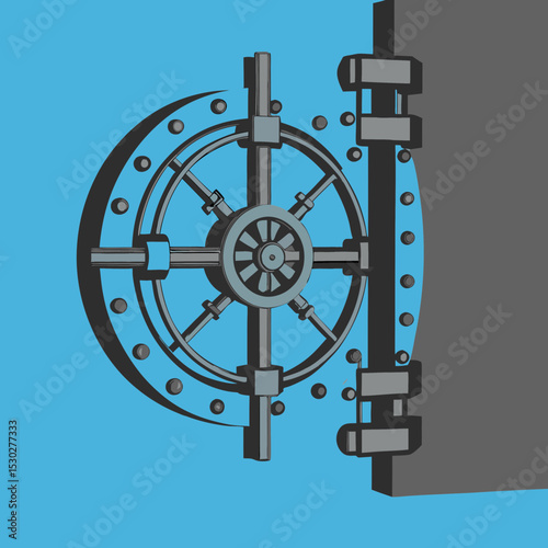 Illustration of a bank vault door with a wheel mechanism
