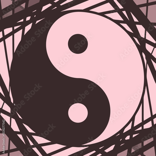 A yin yang symbol surrounded by abstract line patterns