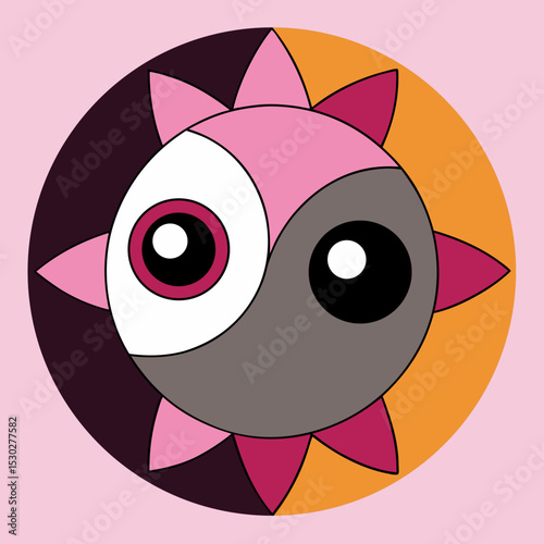 Abstract circular face with yin yang eye design art