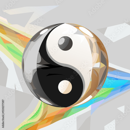 Yin yang symbol with colorful abstract background design