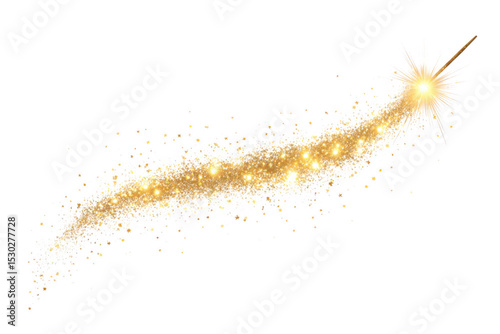 Golden sparkler trail isolated on transparent background
