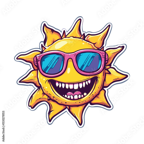 Happy Sun Cartoon Character Wearing Pink Sunglasses