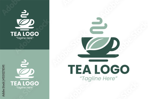 Simple and Creative Tea Logo in Green and White with Steam for Tea Brand