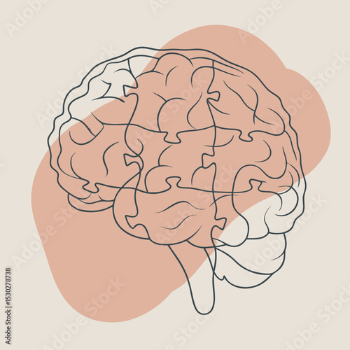 Brain outline made of puzzle pieces on a soft background