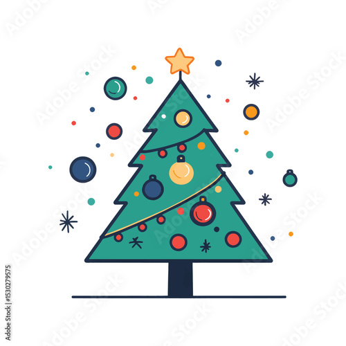 Teal Christmas Tree with Colorful Ornaments and Star