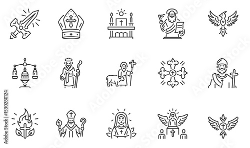 Set of Linear Style Jesus Christ Icons. vector