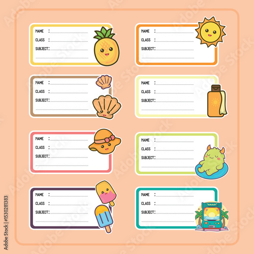 Adorable Summer Themed Stickers for School Supplies. Summer Notebook Labels.