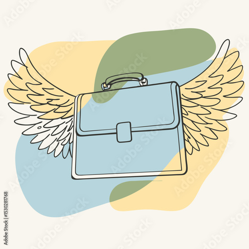 Illustration of a blue briefcase with drawn white wings