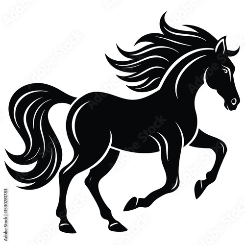 Galloping horse with extended legs and flowing mane