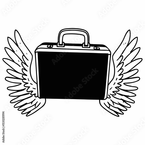 Illustration of a black briefcase with a pair of wings