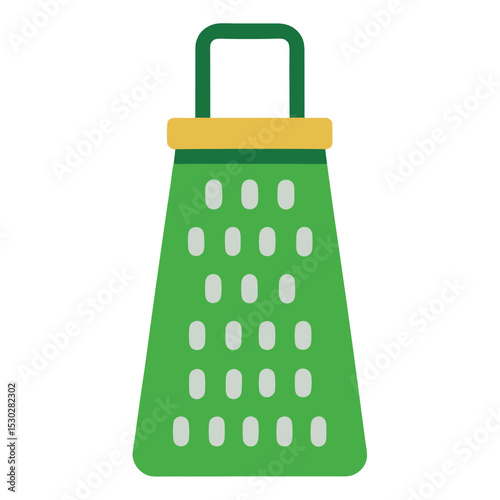 Handheld flat grater design with green plastic handle