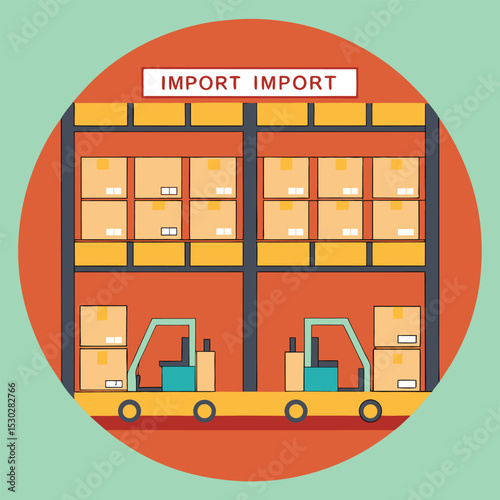 Import warehouse filled with goods and merchandise