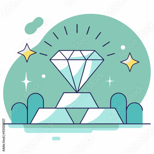 Illustration of a diamond on gold bars with star accents