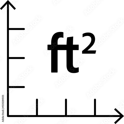 Real estate square feet icon with FT2 symbol. Flat area or space dimension in square feet. Clean linear vector design for property size.
