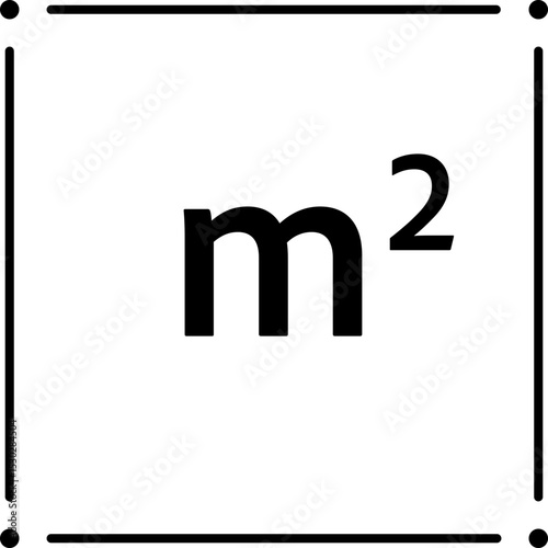 Flat surface measuring symbol with M2 sign. Square meter icon representing land, real estate, room, or house size. Clean linear vector design.