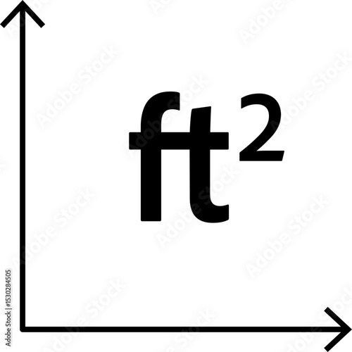Real estate square feet icon with FT2 symbol. Flat area or space dimension in square feet. Clean linear vector design for property size.