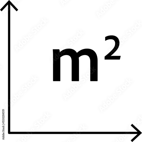 Flat surface measuring symbol with M2 sign. Square meter icon representing land, real estate, room, or house size. Clean linear vector design.
