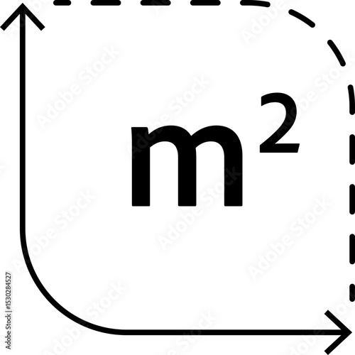 Flat surface measuring symbol with M2 sign. Square meter icon representing land, real estate, room, or house size. Clean linear vector design.
