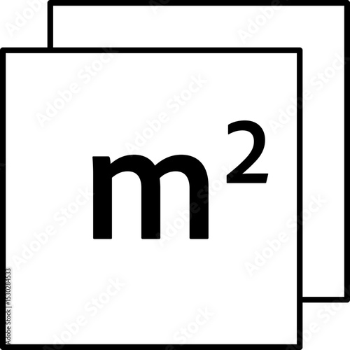 Flat surface measuring symbol with M2 sign. Square meter icon representing land, real estate, room, or house size. Clean linear vector design.