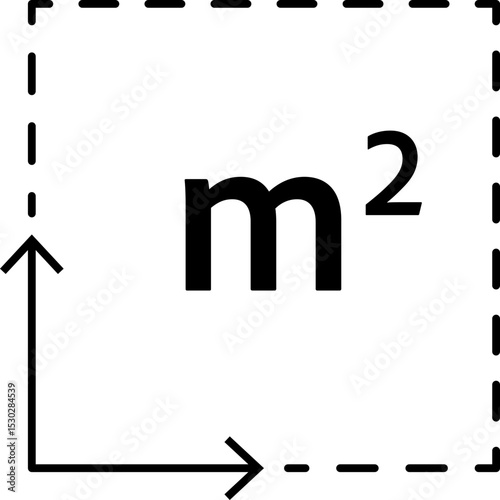Flat surface measuring symbol with M2 sign. Square meter icon representing land, real estate, room, or house size. Clean linear vector design.