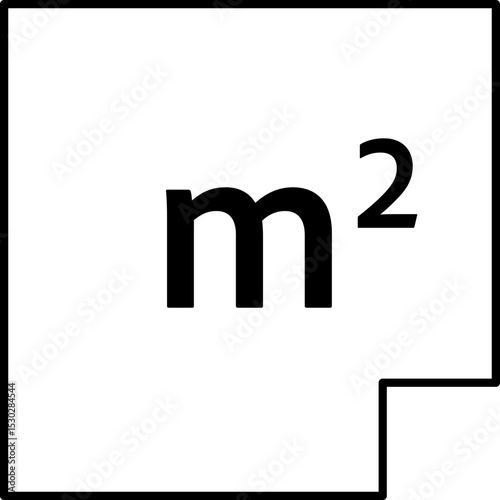 Flat surface measuring symbol with M2 sign. Square meter icon representing land, real estate, room, or house size. Clean linear vector design.