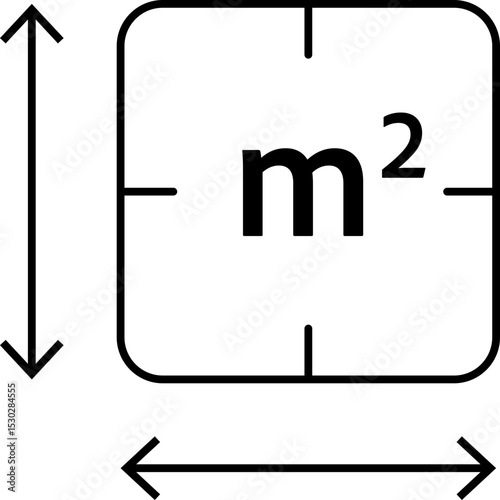 Flat surface measuring symbol with M2 sign. Square meter icon representing land, real estate, room, or house size. Clean linear vector design.