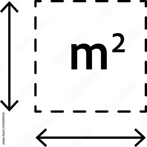 Flat surface measuring symbol with M2 sign. Square meter icon representing land, real estate, room, or house size. Clean linear vector design.