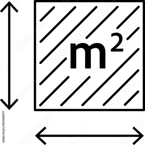 Flat surface measuring symbol with M2 sign. Square meter icon representing land, real estate, room, or house size. Clean linear vector design.