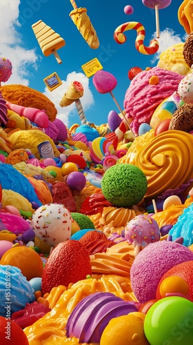 Colorful Whimsical Banner Templates A vibrant landscape of colorful candies and sweets. Playful Promotional Graphic Layouts Cute Marketing Banners for Ads