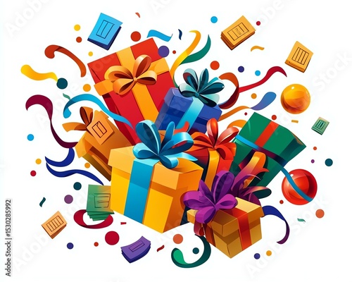 Colorful Whimsical Banner Templates Colorful gift boxes with festive decorations. Playful Promotional Graphic Layouts Cute Marketing Banners for Ads