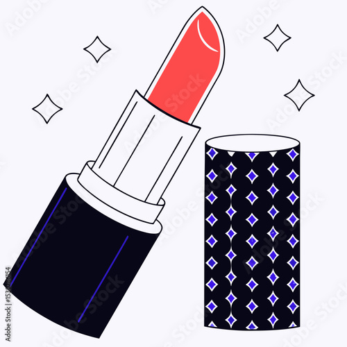 Illustration of a red lipstick with decorative elements
