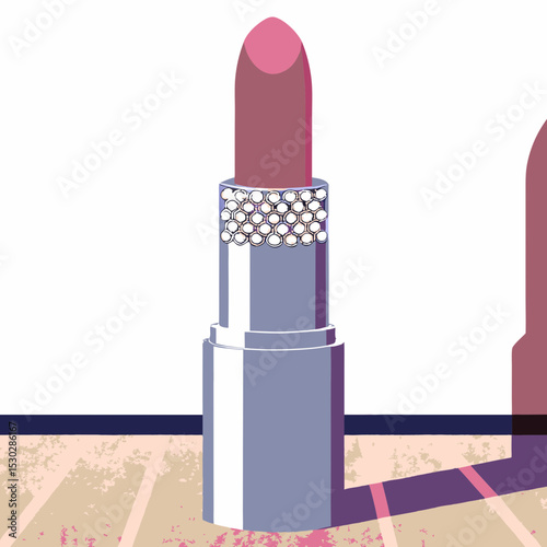 Illustration of a pink lipstick tube with silver details