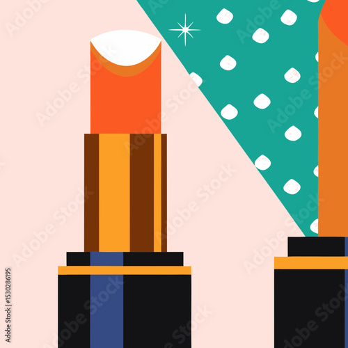 Illustration of two lipsticks with geometric background