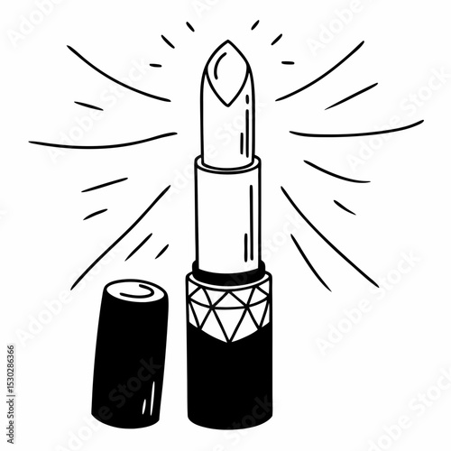 Illustration of a lipstick with its cap off and sparkles