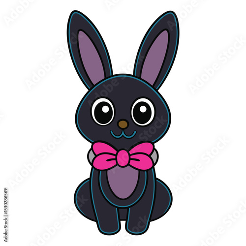 Black outline bunny with bowtie isolated vector illustration